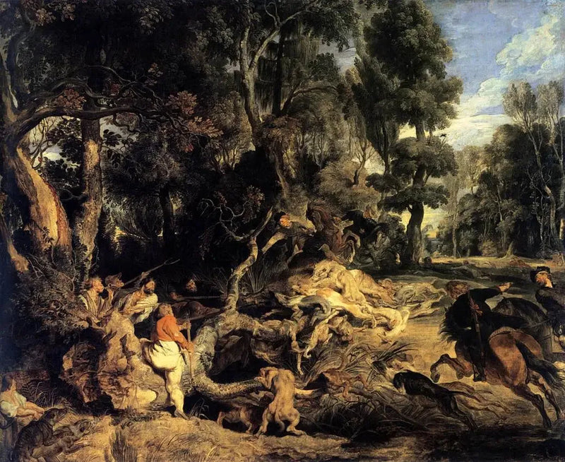 Pejzaż z polowaniem na dzika - Peter Paul Rubens