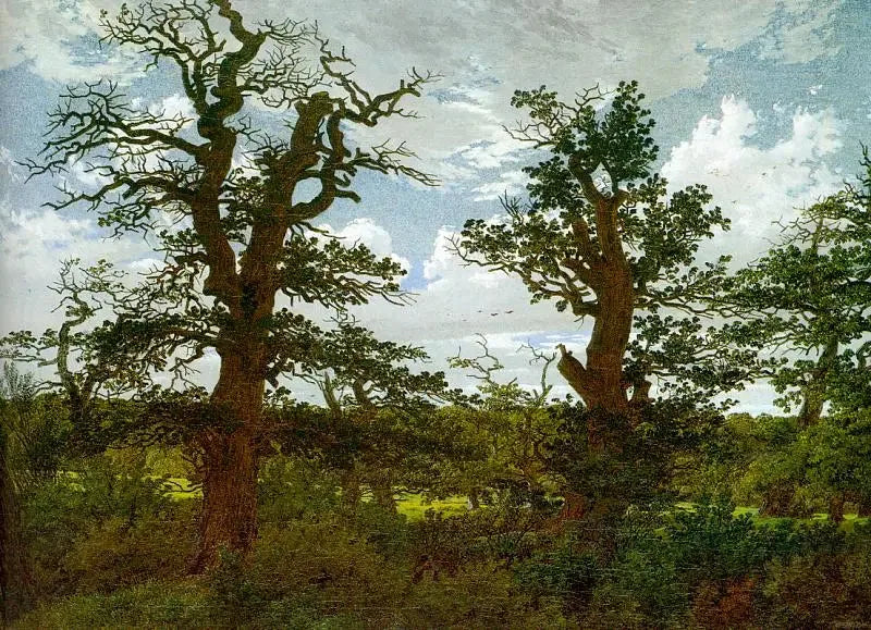 Krajobraz z dębami i myśliwym - Caspar David Friedrich