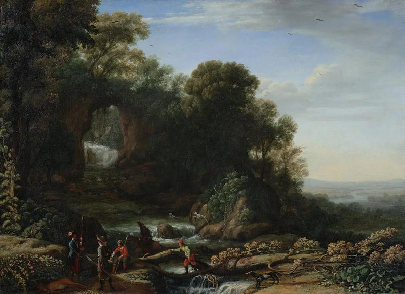 Pejzaż z wodospadem i myśliwymi - Claude Lorrain