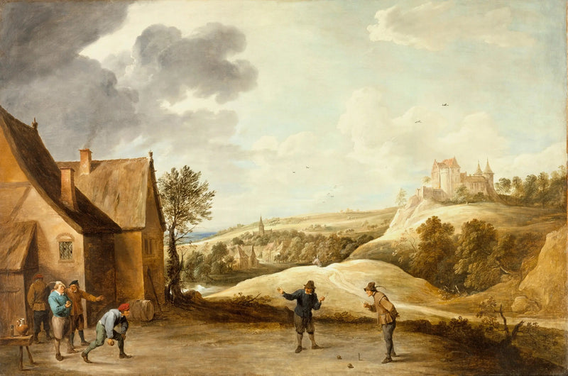 Pejzaż z rolnikami grającymi w bule przed karczmą - David Teniers Młodszy