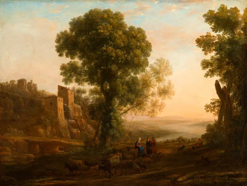 Pejzaż z rolnikami wracającymi ze swoimi stadami - Claude Lorrain