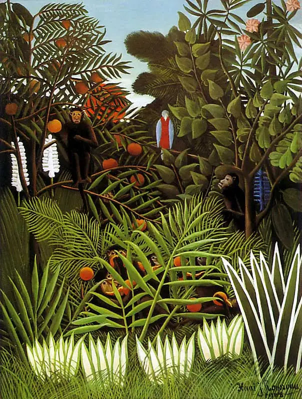 Pejzaż z egzotycznymi małpami i papugą - Henri Rousseau