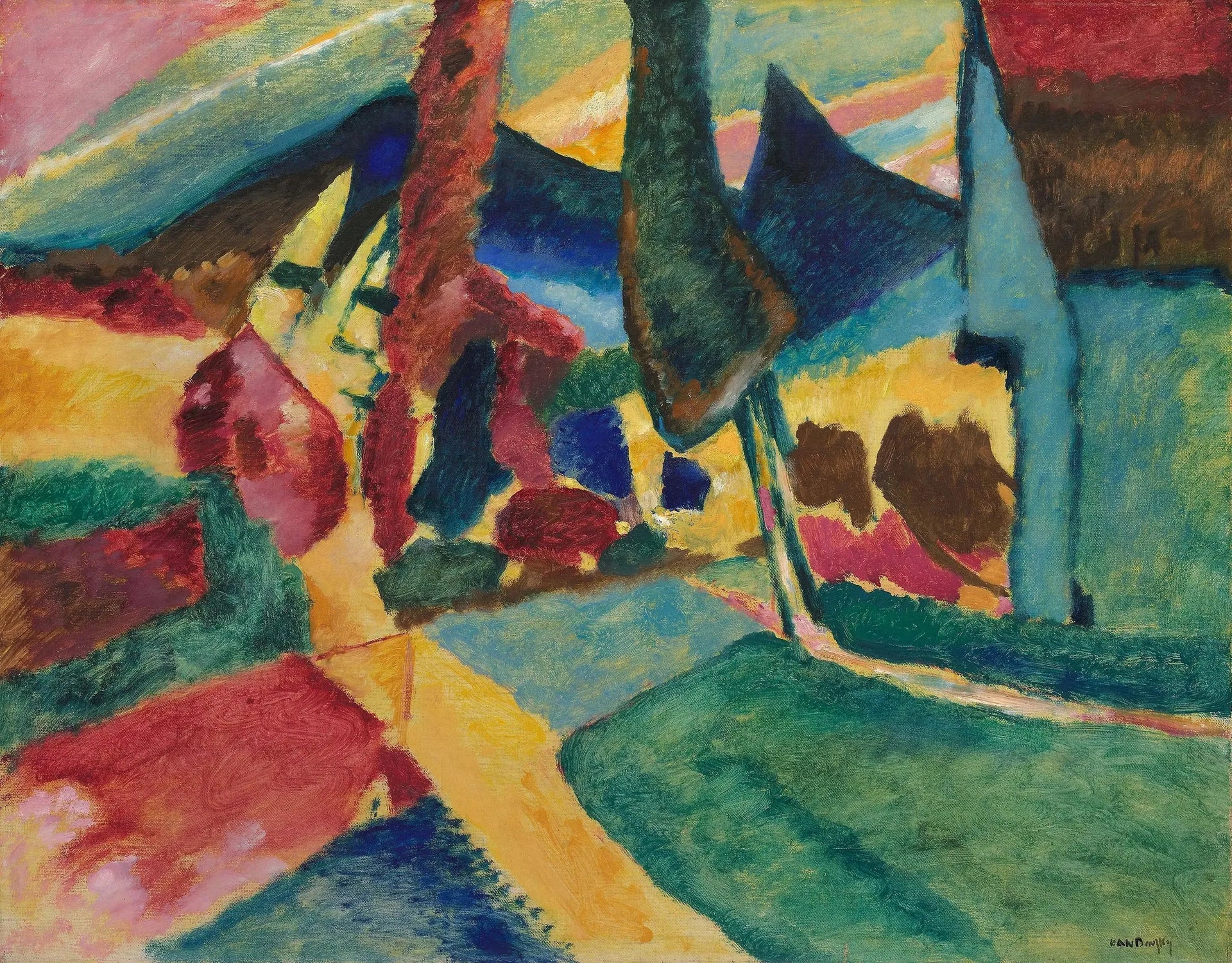 Paysage avec deux peupliers - Vassily Kandinsky image 1 reproduction de peinture à l’huile