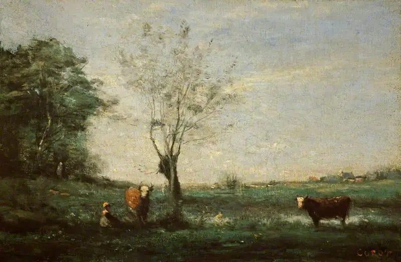 Pejzaż z dwoma krowami - Jean-Baptiste Camille Corot