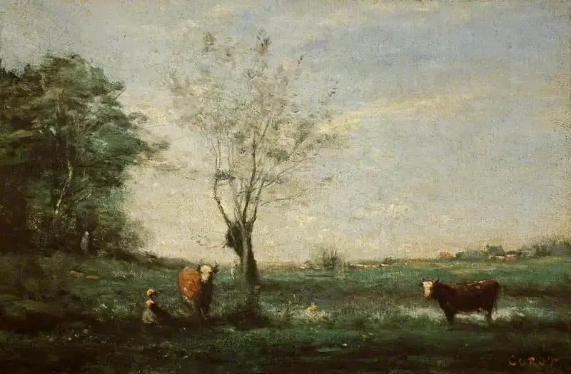 Pejzaż z dwoma krowami - Jean-Baptiste Camille Corot