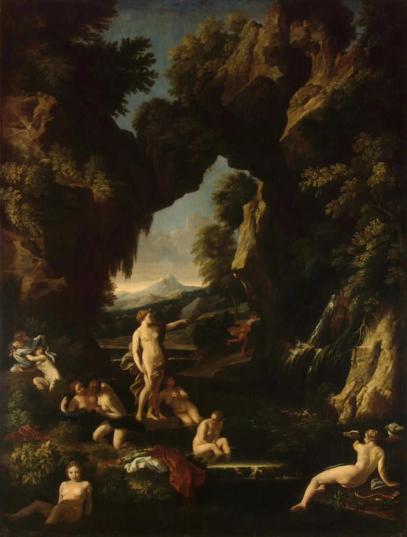 Pejzaż z Dianą i Akteonem - Nicolas Poussin
