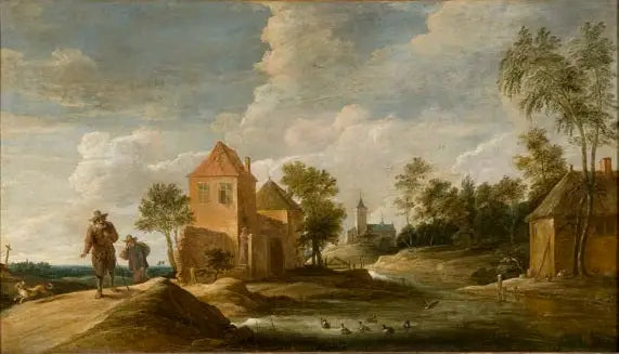 pejzaż z kościołem i rzeką - David Teniers młodszy