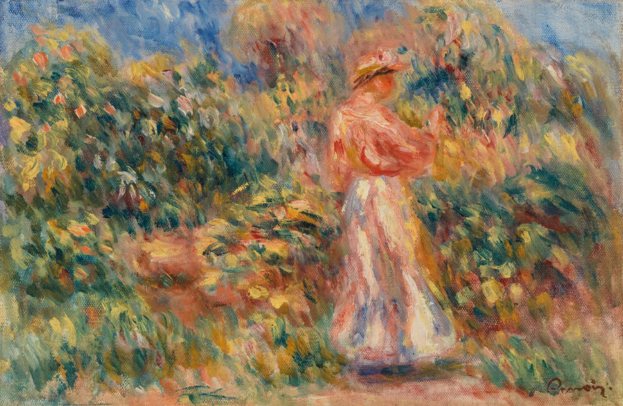 Krajobraz z kobietą w różowym i białym - Pierre-Auguste Renoir