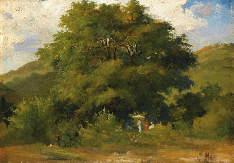 Krajobraz z kobietami pod dużym drzewem - Camille Pissarro