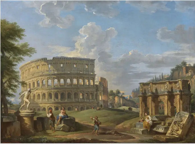 Pejzaż z Koloseum i Łukiem Konstantyna, Rzym - Giovanni Paolo Panini