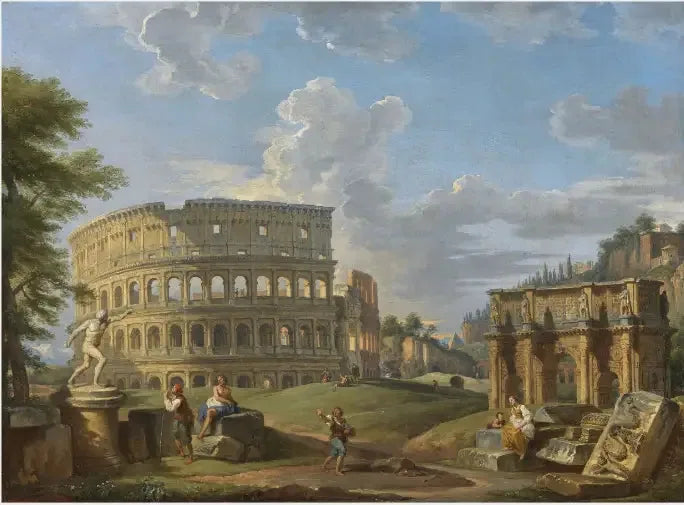 Pejzaż z Koloseum i Łukiem Konstantyna, Rzym - Giovanni Paolo Panini