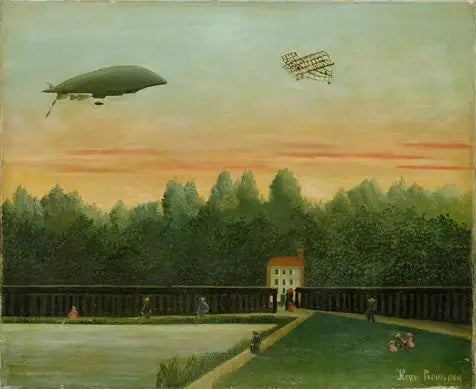 Pejzaż z sterowcem Republika i samolotem Wright - Henri Rousseau