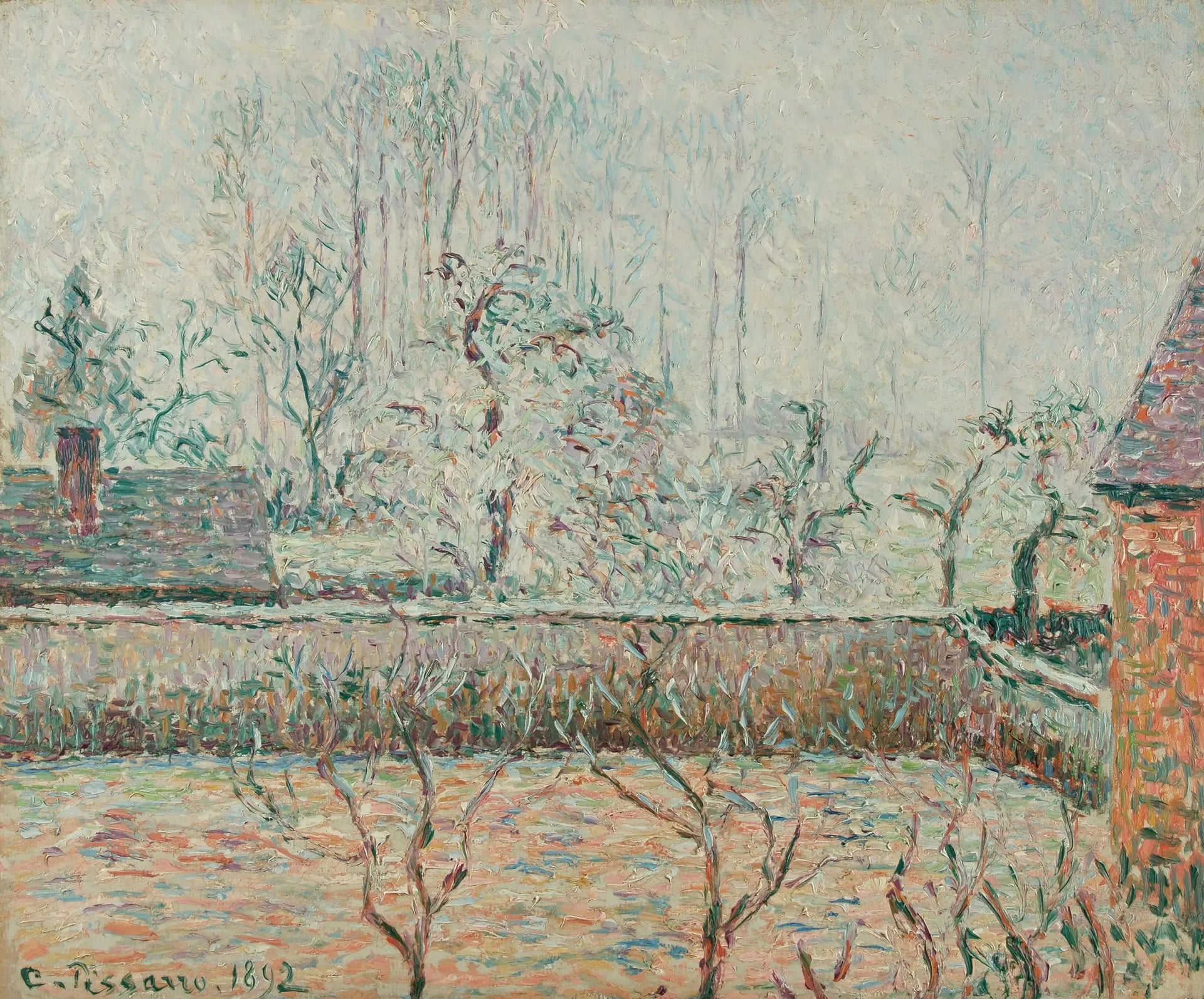 Paysage avec maisons et mur, brume et givre, Éragny - Camille Pissarro image 1 tableau peint à l’huile sur toile