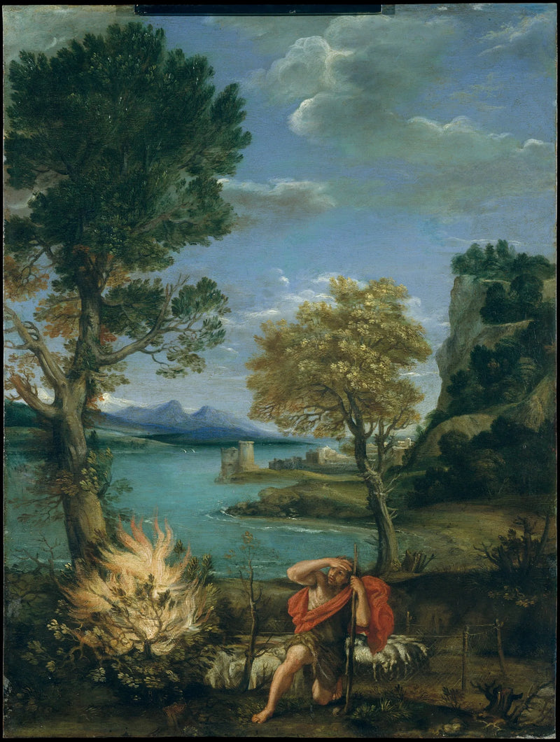 Pejzaż z Mojżeszem i płonącym krzewem - Domenichino
