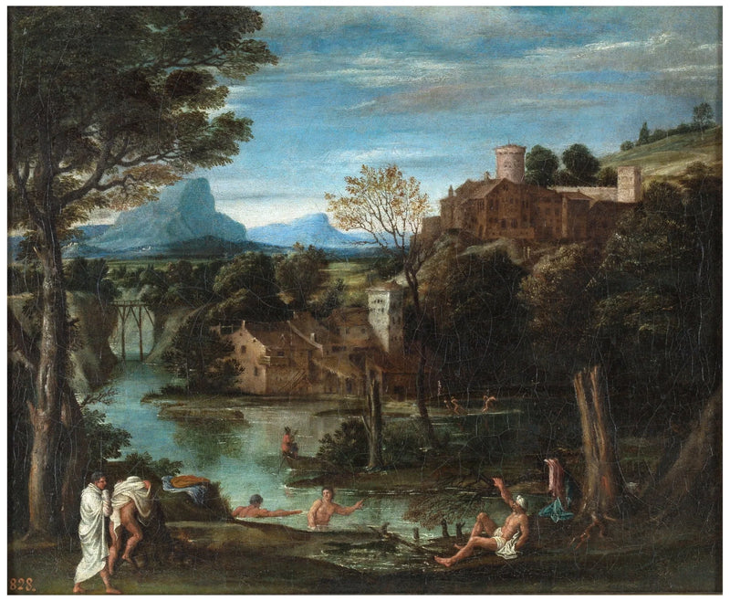 Pejzaż z rzeką i kąpiącymi się - Annibale Carracci