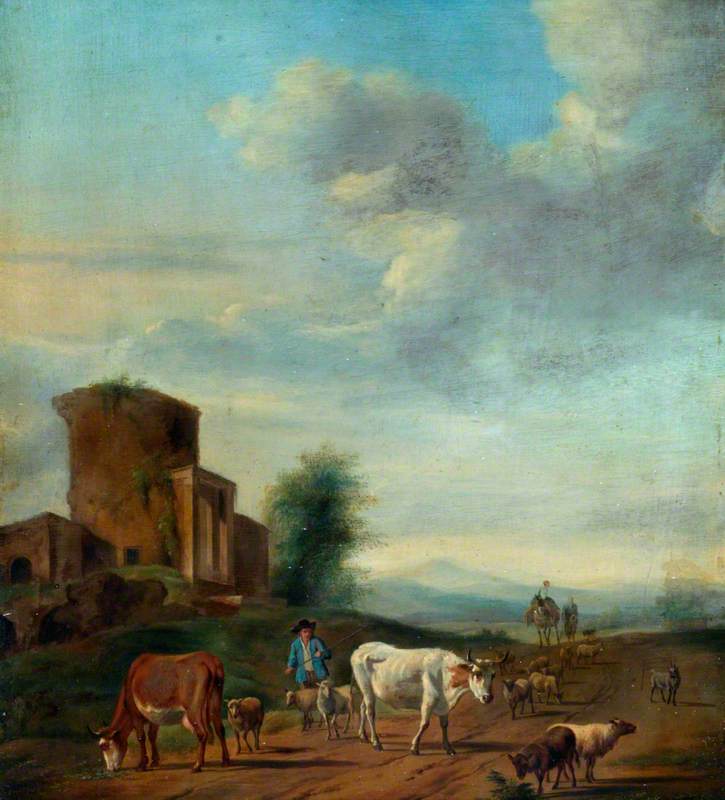 Paysage avec ruines et personnages - Adriaen van de Velde image 1 copie peinte à la main à l’huile