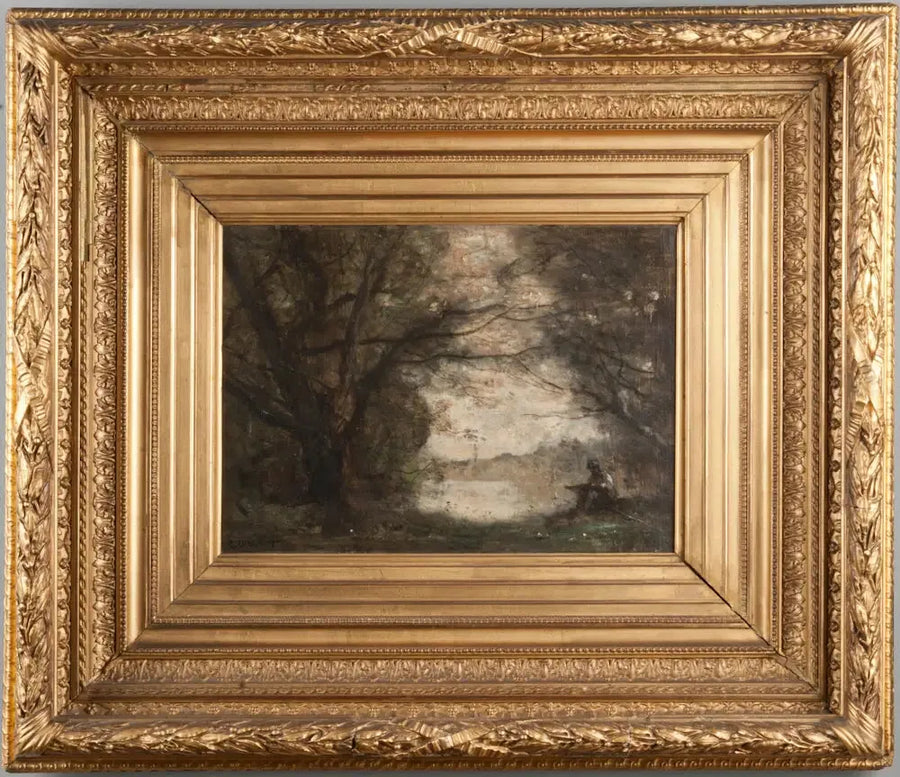 Pejzaż z chłopcem rysującym - Jean-Baptiste Camille Corot