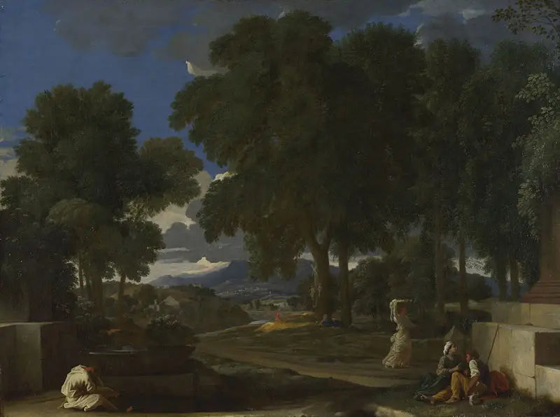 Krajobraz z mężczyzną myjącym stopy - Nicolas Poussin