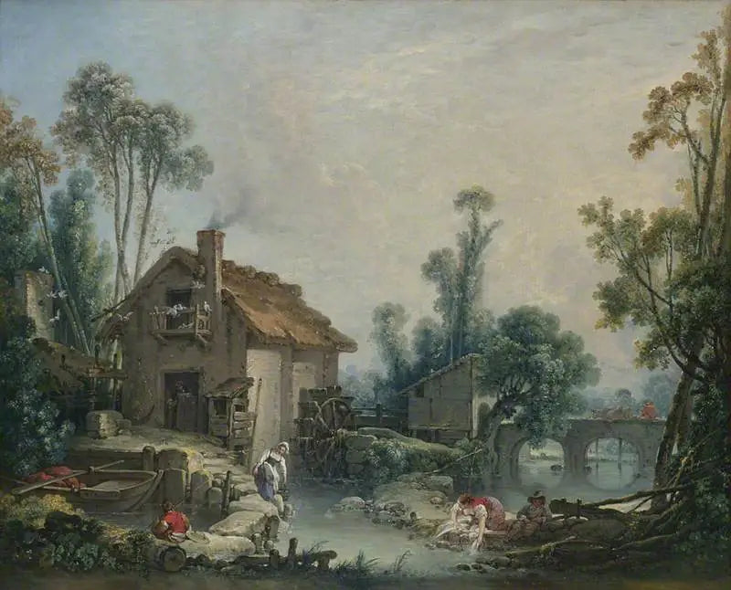Pejzaż z młynem wodnym - François Boucher