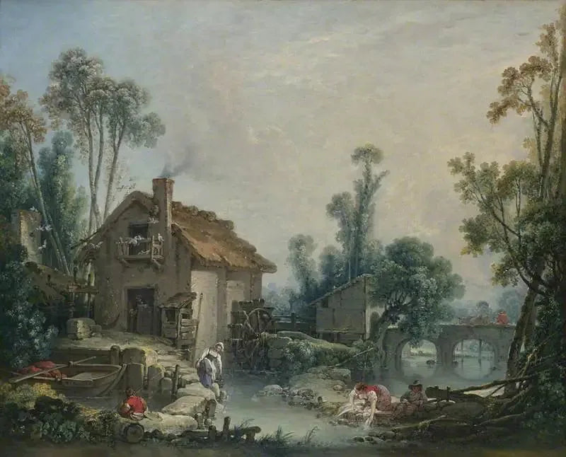 Pejzaż z młynem wodnym - François Boucher