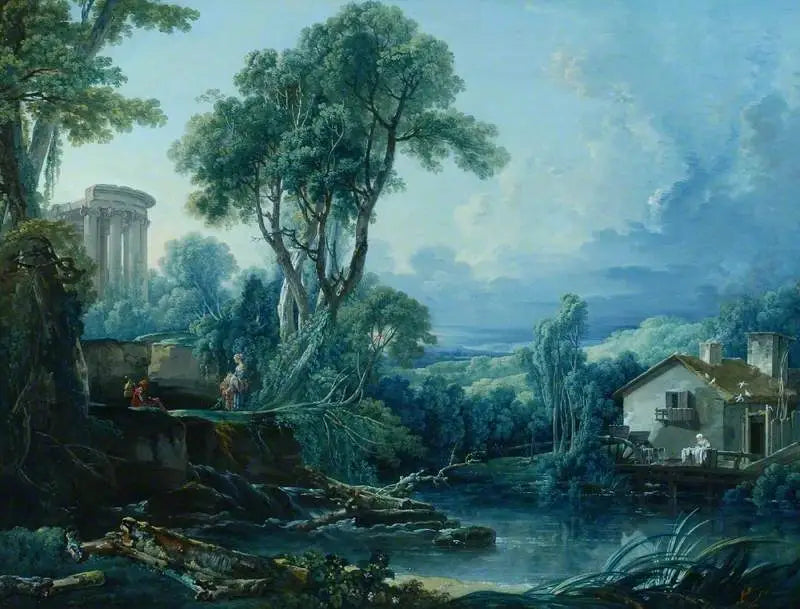 Pejzaż z młynem wodnym - François Boucher