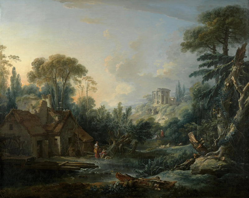 Pejzaż z młynem wodnym - François Boucher