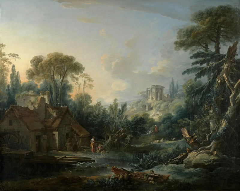 Pejzaż z młynem wodnym - François Boucher
