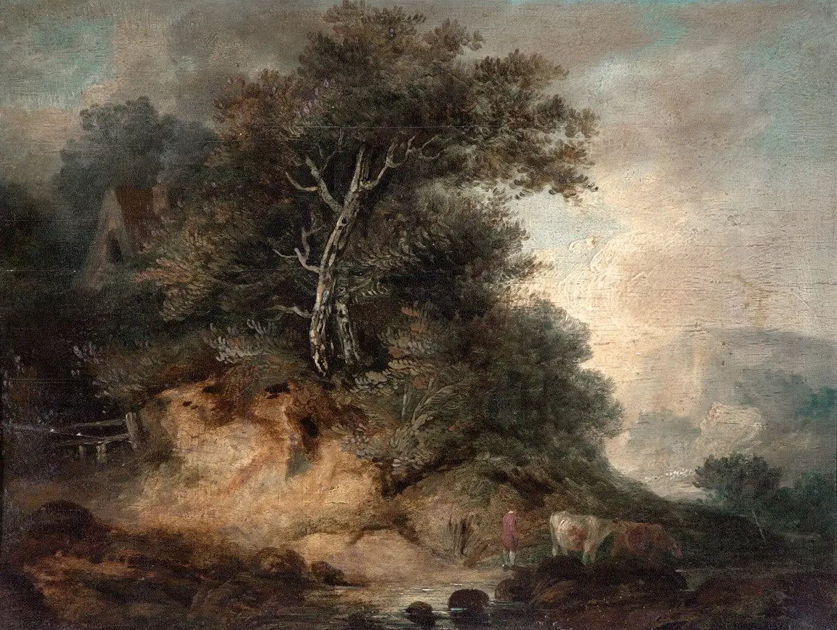 Paysage avec un paysan conduisant du bétail - Thomas Gainsborough image 1 copie peinte à la main à l’huile