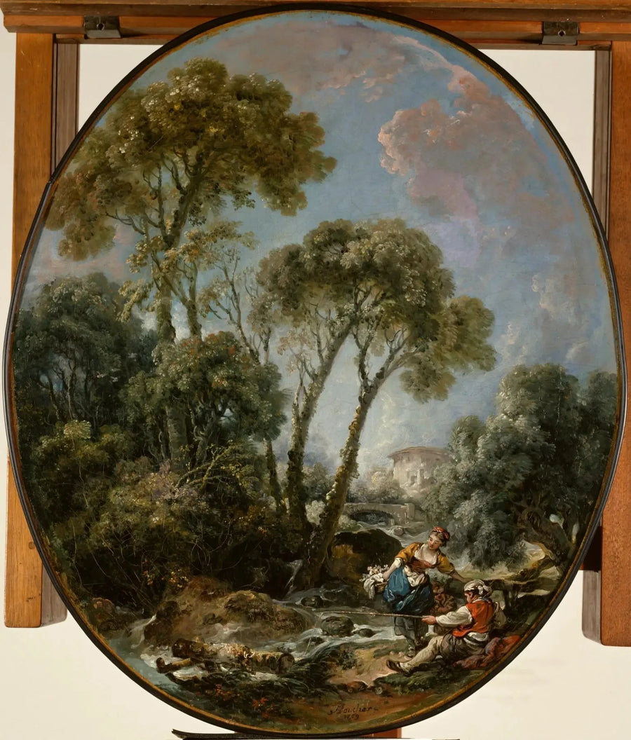 Pejzaż z rybakiem i młodą kobietą - François Boucher