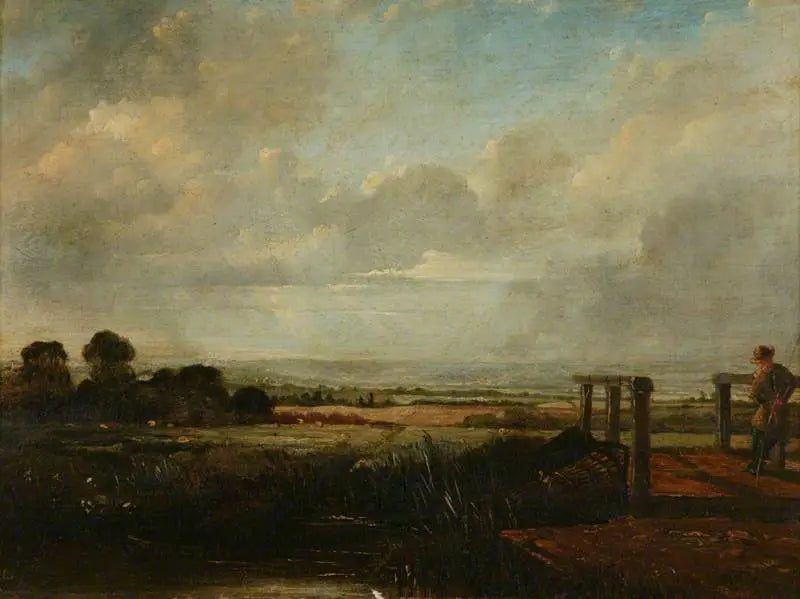Pejzaż z rybakiem na moście - John Constable