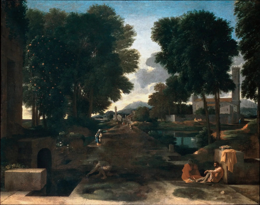 Pejzaż z podróżnikiem odpoczywającym - Nicolas Poussin