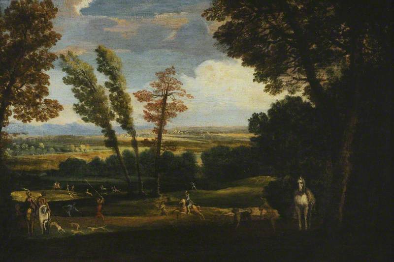 Pejzaż z polowaniem na jelenia - Annibale Carracci
