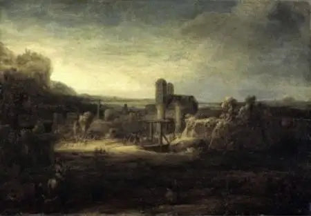Krajobraz z kościołem - Rembrandt