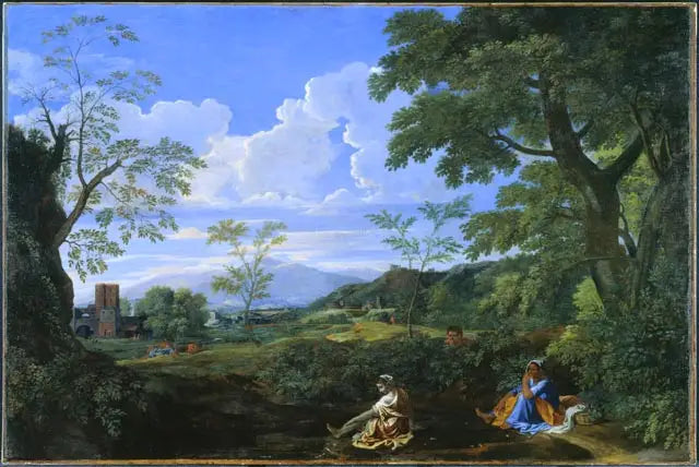 Paysage avec une femme se lavant les pieds - Nicolas Poussin image 1 reproduction artisanale de tableau