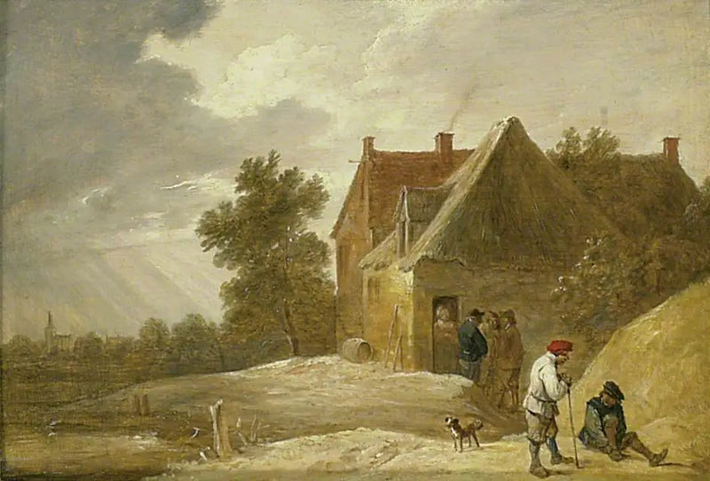 Pejzaż z farmą i postaciami nad brzegiem rzeki - David Teniers młodszy
