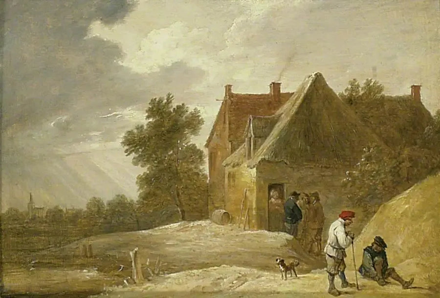 Pejzaż z farmą i postaciami nad brzegiem rzeki - David Teniers młodszy