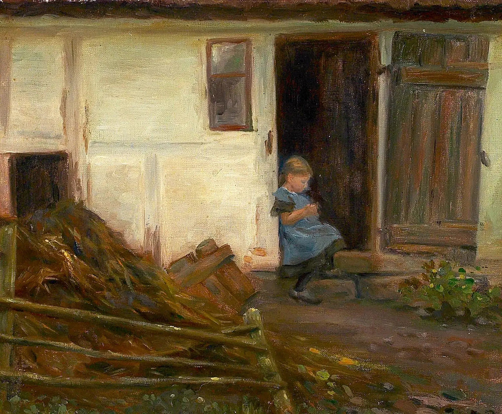 Paysage avec une fille dans une porte. - H. A. Brendekilde - Alpha Reproduction