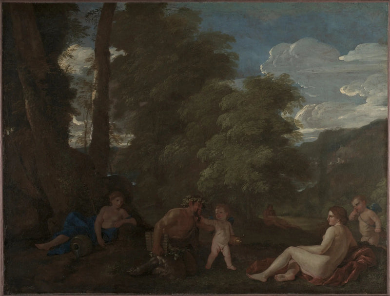 Pejzaż z nimfą i satyrem - Nicolas Poussin