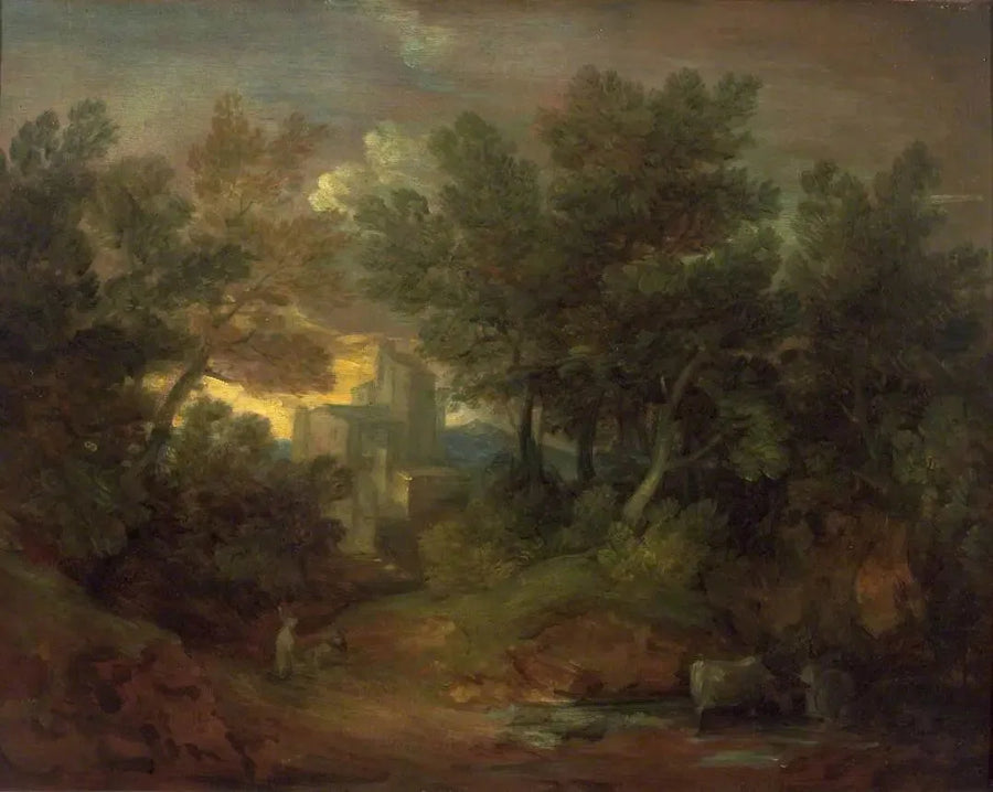 Zalesiony krajobraz z budynkiem - Thomas Gainsborough