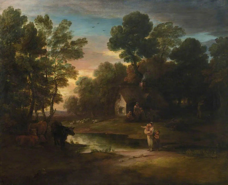 Zalesiony krajobraz z bydłem nad brzegiem stawu - Thomas Gainsborough