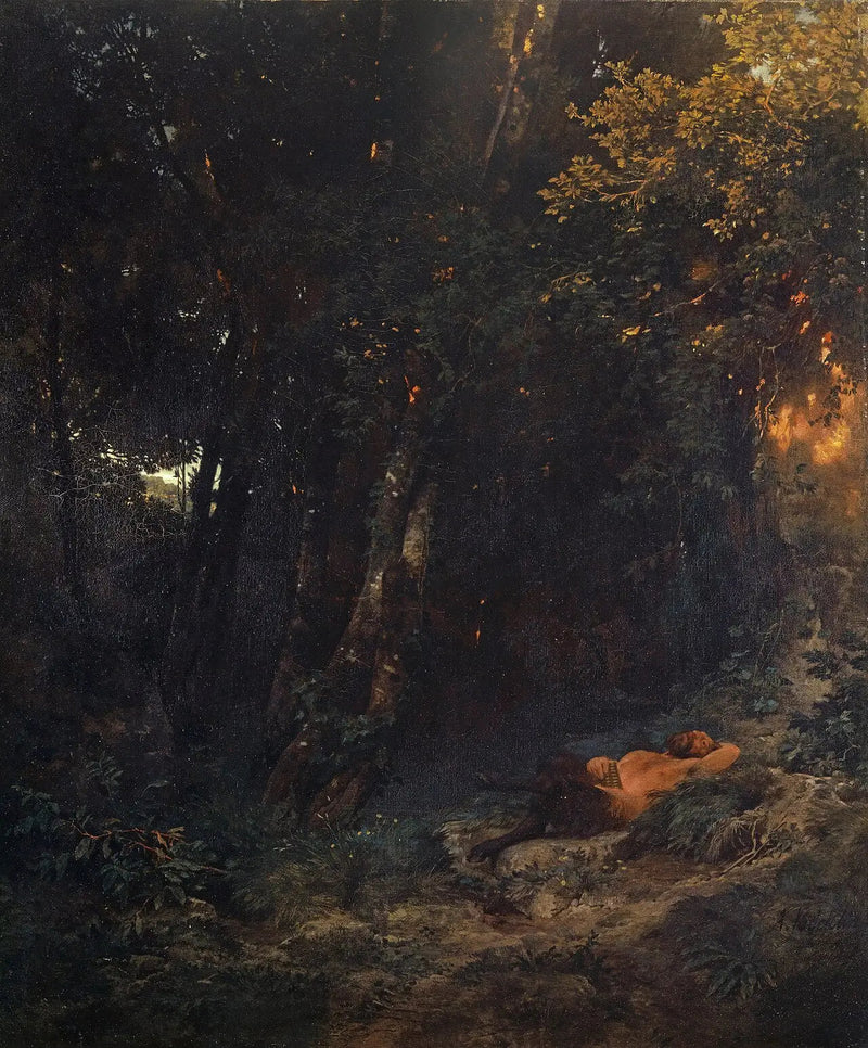 Zalesiony krajobraz z odpoczywającym Panem - Arnold Böcklin