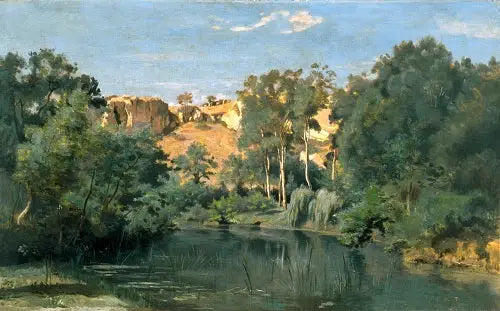 Zalesiony krajobraz z stawem - Jean-Baptiste Camille Corot