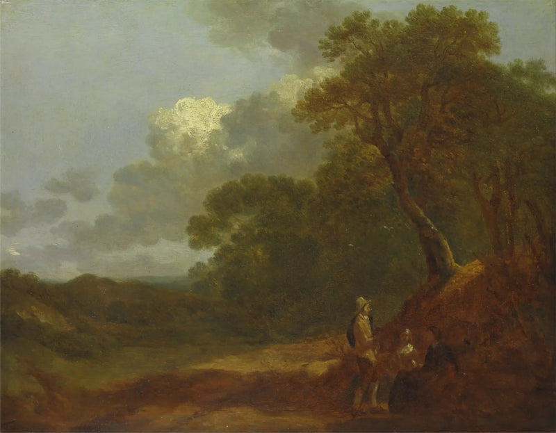 Zalesiony krajobraz z mężczyzną rozmawiającym z dwoma siedzącymi kobietami - Thomas Gainsborough