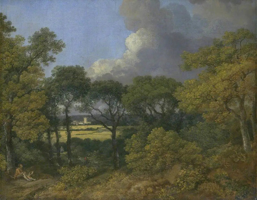 Zalesiony krajobraz z rolnikiem odpoczywającym - Thomas Gainsborough