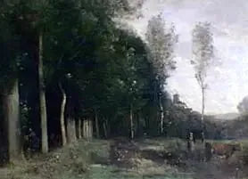 Zalesiony krajobraz z widokiem na wioskę - Jean-Baptiste Camille Corot