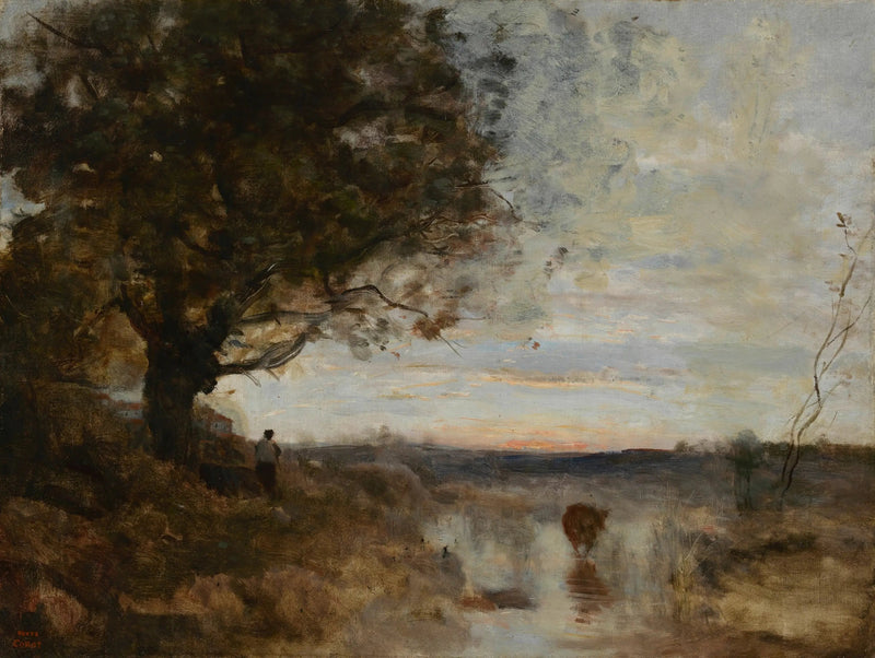 Kompozycja krajobrazu, efekt wschodzącego słońca - Jean-Baptiste Camille Corot