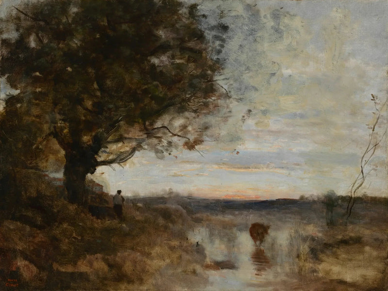 Kompozycja krajobrazu, efekt wschodzącego słońca - Jean-Baptiste Camille Corot