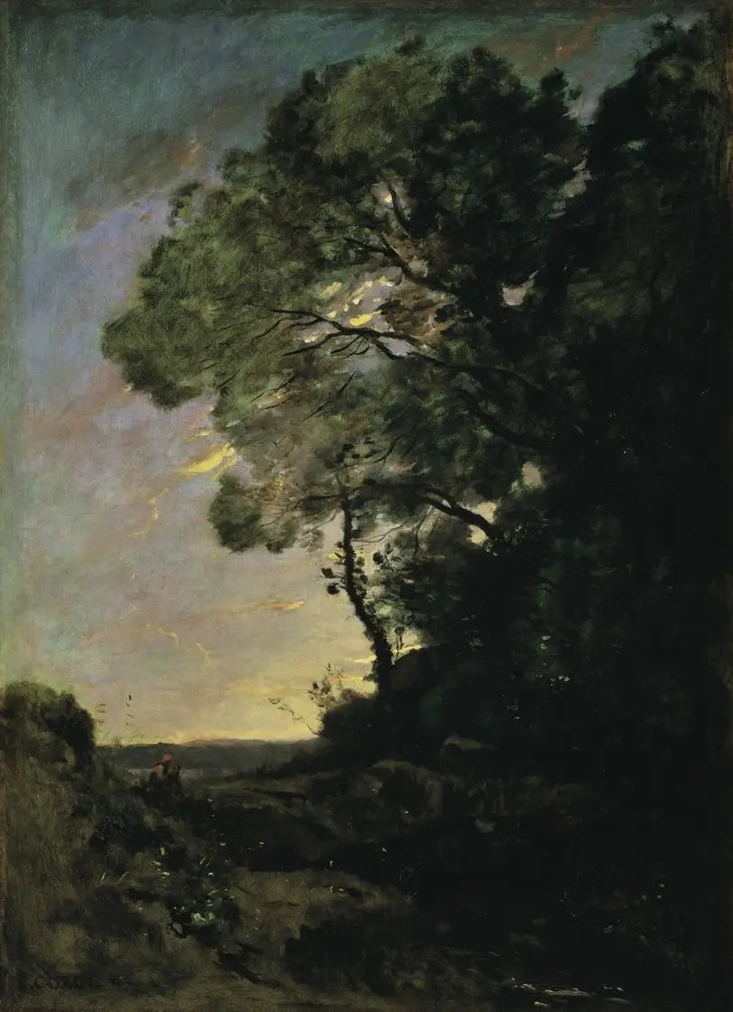 Pejzaż z drzewami (wieczór) - Jean-Baptiste Camille Corot