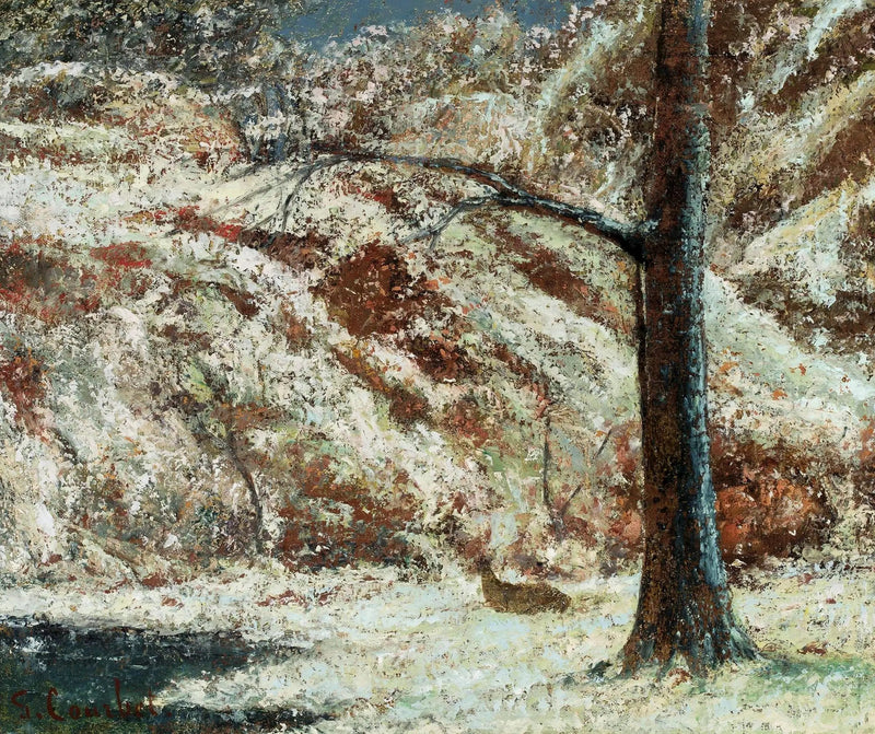 Zimowy pejzaż z jeleniem. - Gustave Courbet