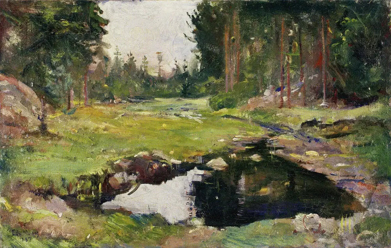 Krajobraz leśny z małym jeziorem - Edvard Munch